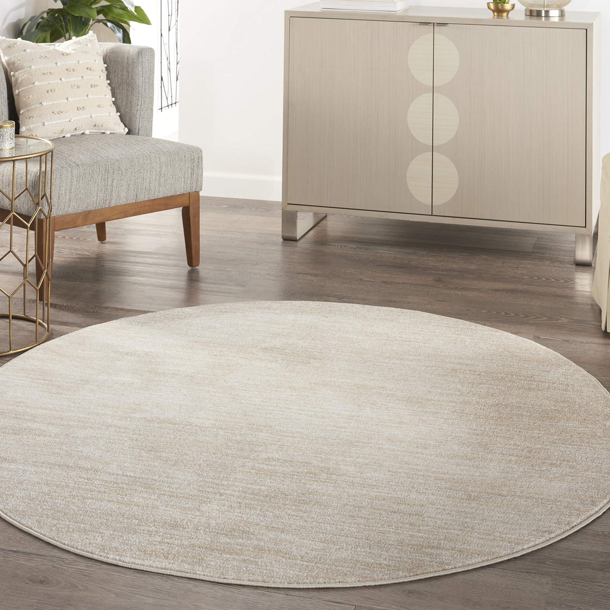 Nourison Essentials Indoor/Outdoor Ivory Beige 6' X Round Area Rug, Easy Cleaning, Non Shedding, Bed Room, Living Room, Dining R