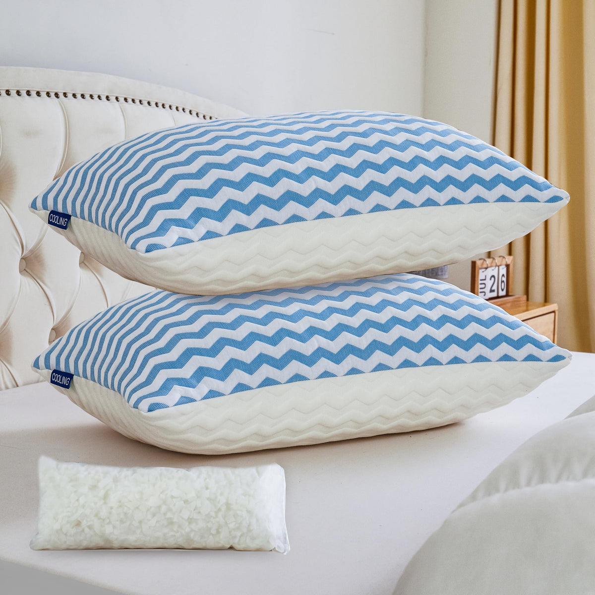 Pillows Queen Size Set Of 2- Adjustable Firm Shredded Memory Foam Pillows - Side Sleeper Bed Pillows For Adults With Washable Co