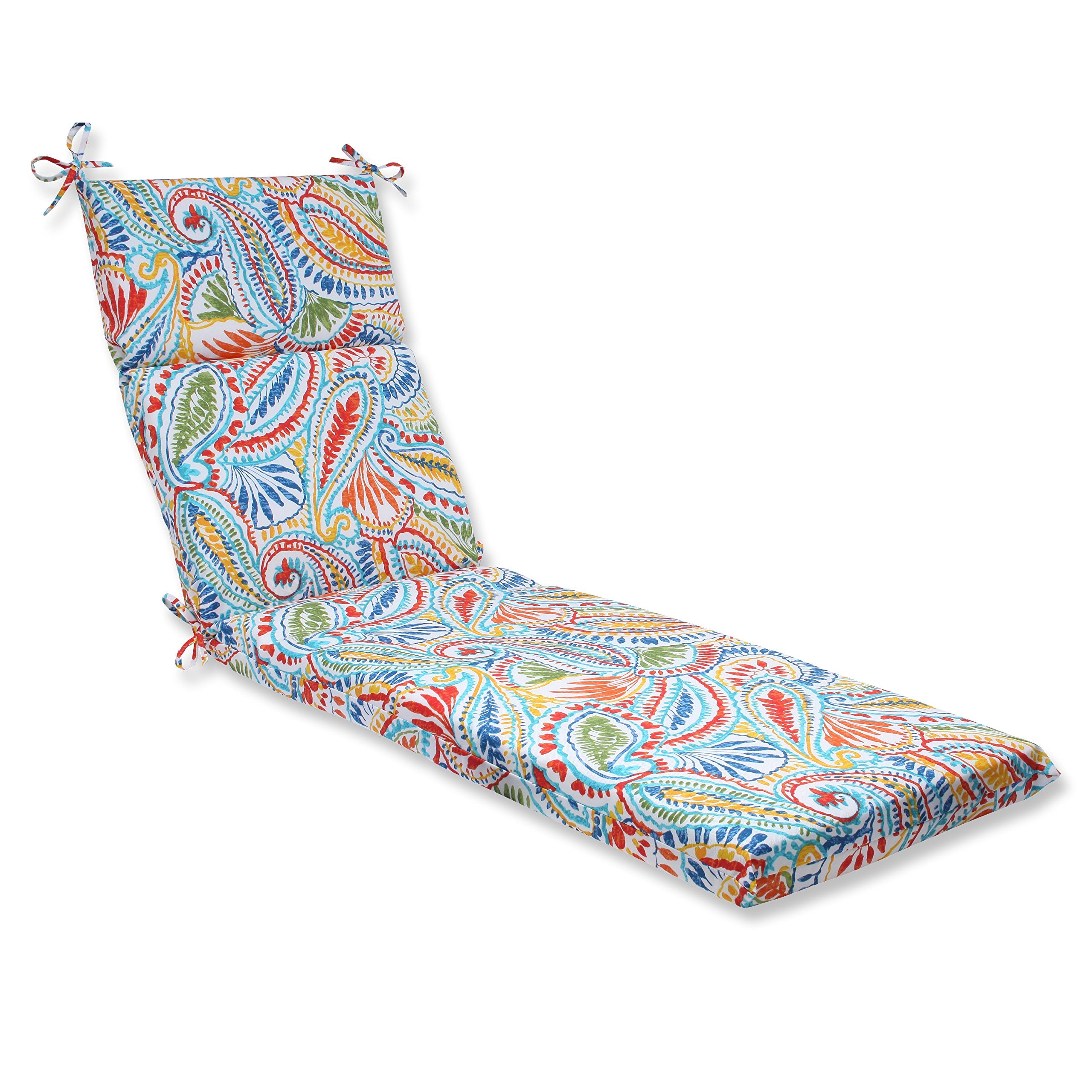 Pillow Perfect Paisley Indoor/Outdoor Split Back Chaise Lounge Cushion With Ties, Plush Fiber Fill, Weather, And Fade Resistant,