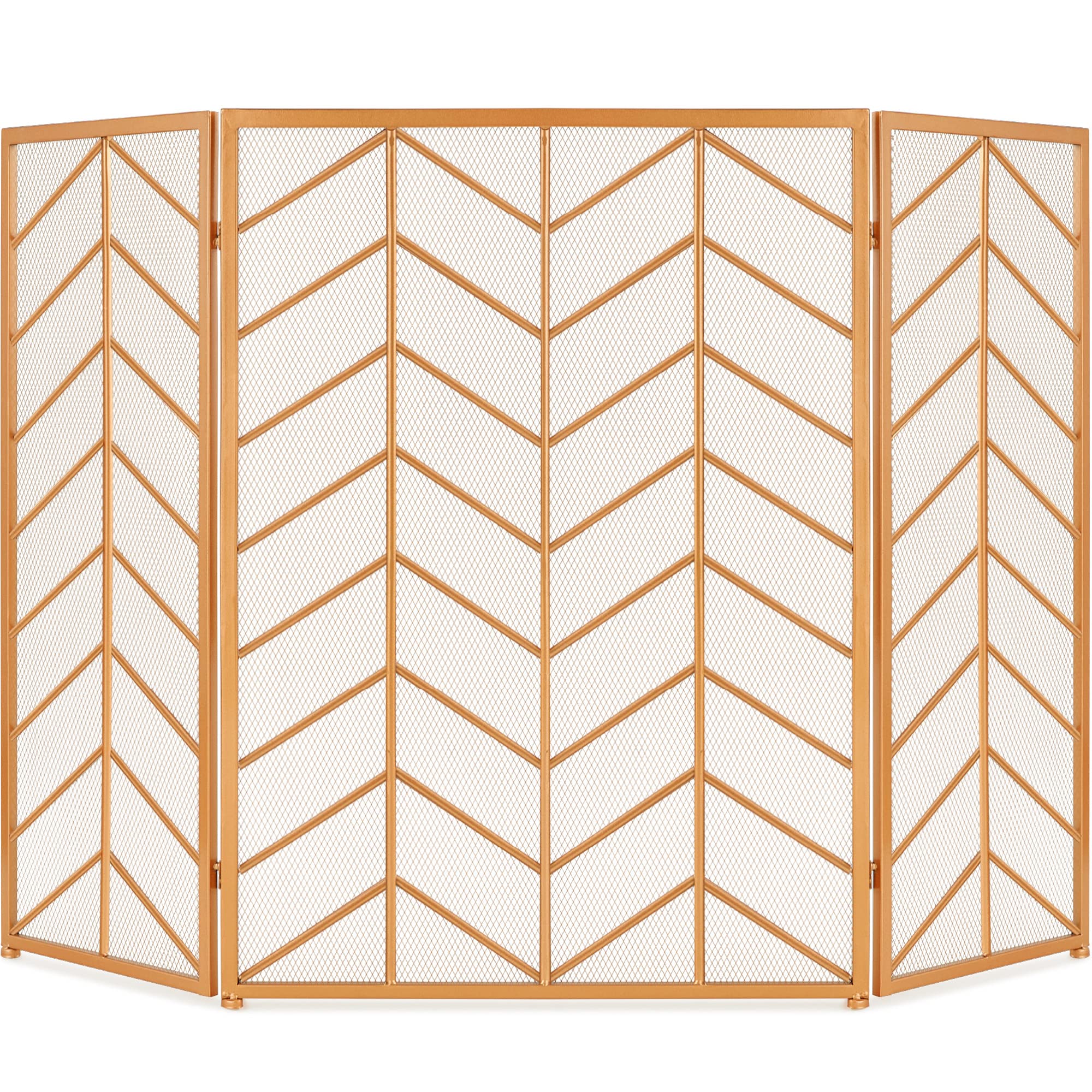 Best Choice Products 52x31in 3 Panel Chevron Fireplace Screen, Mid Century Modern Wrought Iron Hand Crafted Fire Place Guard for