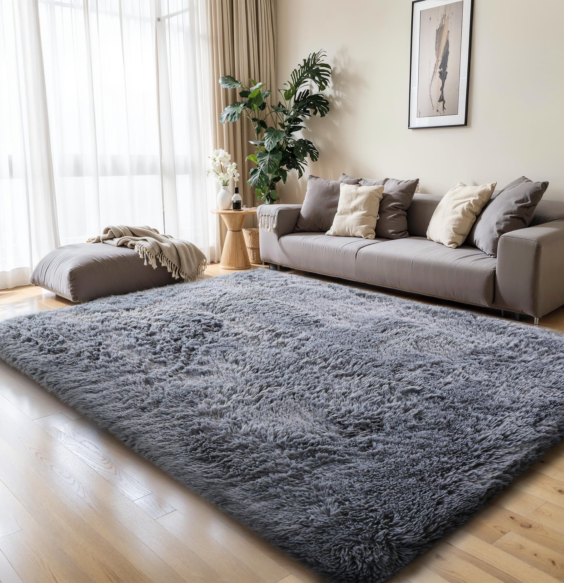 KCHOWUA Grey Rug for Bedroom 5x8 Fluffy Rugs for Living Room Thick Machine Washable Plush Rug for Kids Baby Room Nursery Soft Sh