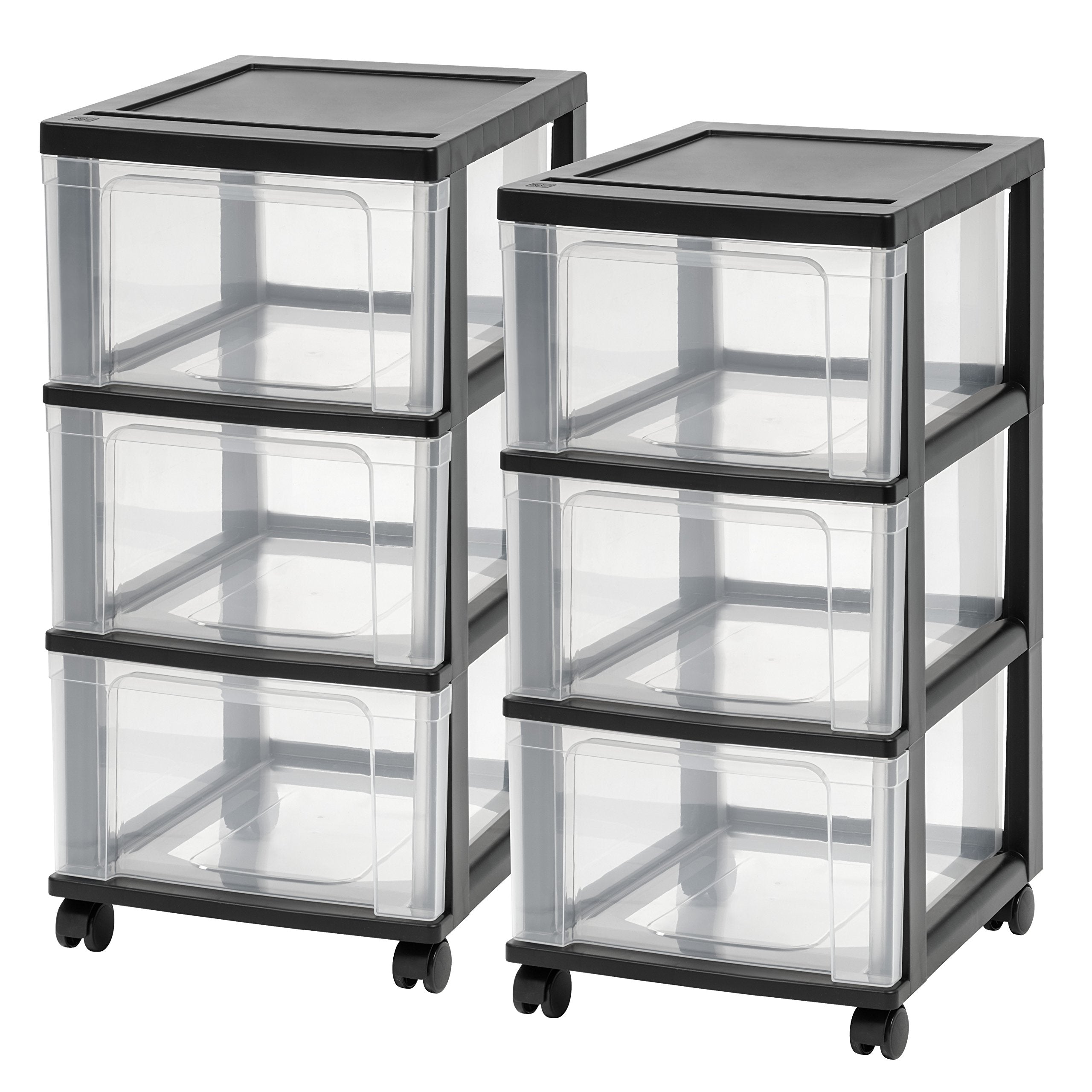 IRIS USA Plastic 3-Drawer Storage Organizer Rolling Cart, with Wheels Casters, 2-Pack, for Classroom Art Supplies Bathroom Dorm 