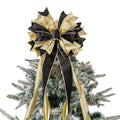 Black Golden Christmas Tree Topper, 40x13 Inches Toppers Bow with Glitter Satin Mesh Streamer and Patterned Ribbon, Christmas Tr