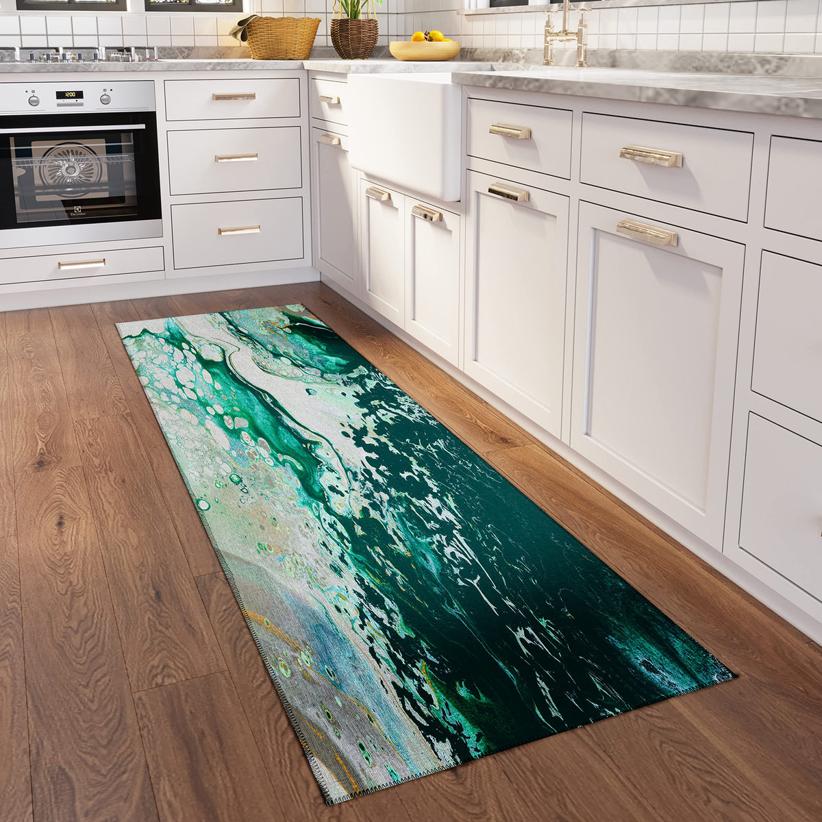 Addison Rugs Karina Akc40 Green 2'3&quot; X 7'6&quot; Indoor Outdoor Runner Rug, Easy Clean, Machine Washable, Non Shedding, Bedroom, Entry, Living Room, Dining Room, Kitchen, Patio Rug