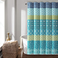 Lush Decor Bohemian Stripe Shower Curtain, 72' W X 72' L, Blue & Green - Boho Shower Curtain - Colorful Striped Bathroom Curta