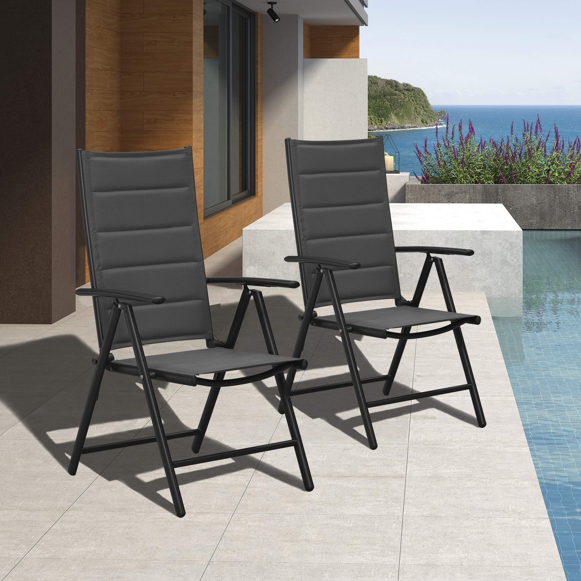 Purple Leaf Outdoor Patio Folding Chair Set Of 2, Outdoor Reclining Camping Chairs With Soft Cotton-Padded Seat Adjustable High