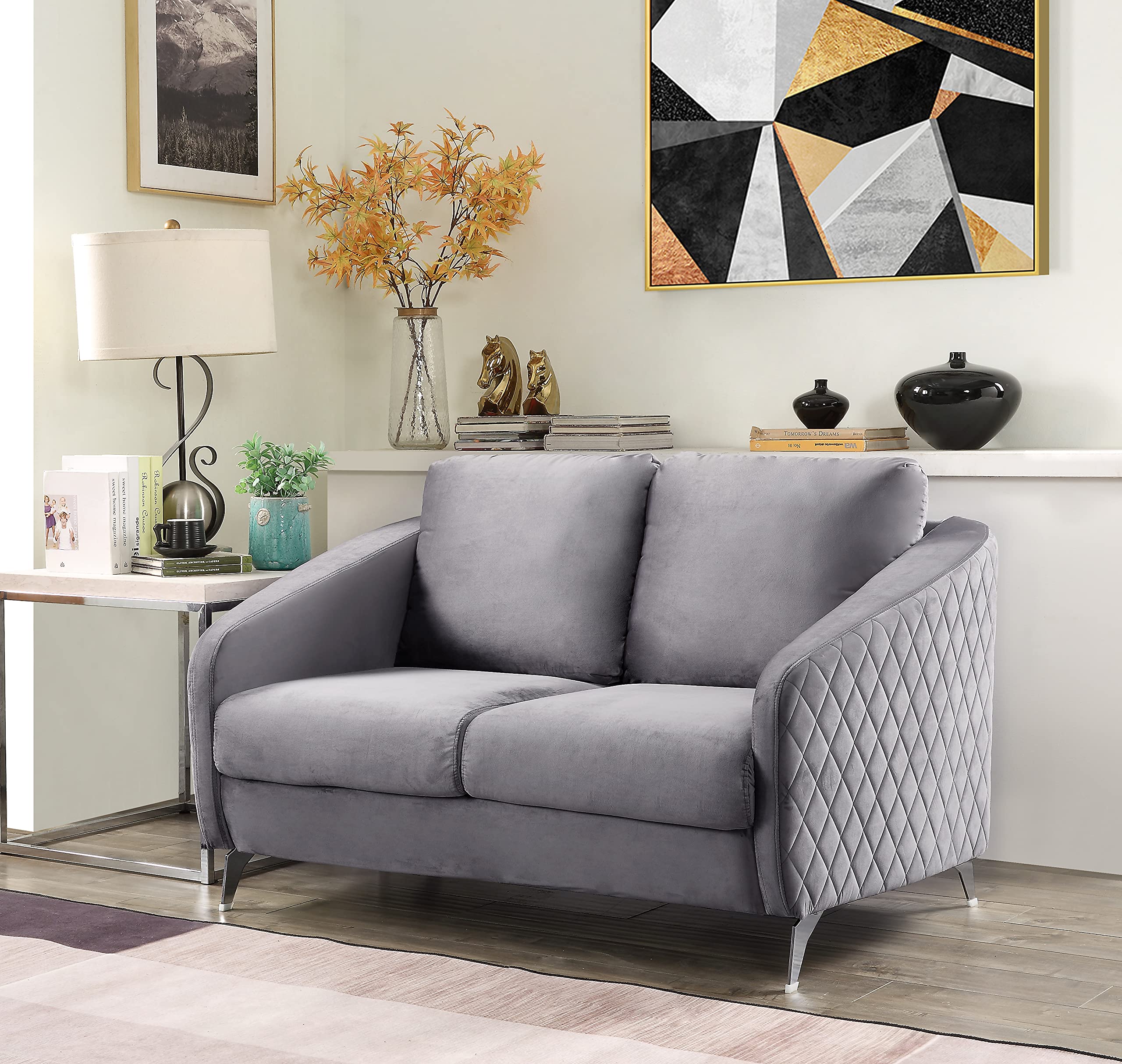 Lilola Home Sofia Gray Velvet Modern Chic Loveseat Couch