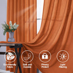 Mrs.Naturall Burnt Orange Curtains 84 Inch Length For Living Room,Back Tab Fall Funky Boho Decor Linen Semi Sheer Curtain Drapes For Bedroom 84 Inches Long Set 2 Panels