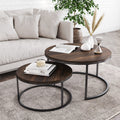 Nathan James Stella Round Modern Nesting Coffee Set of 2, Stacking Living Room Accent Tables with an Industrial Wood Finish and 