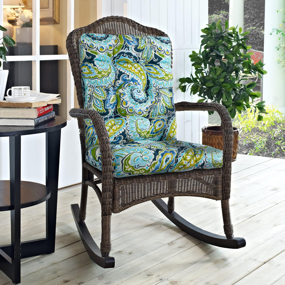 Magpie Fabrics Outdoor Rocking Chair Cushion Set, Tufted Pad For Rocking Chairs With Ties, Seat 19' X 17'/Back 21' X 19', Pa