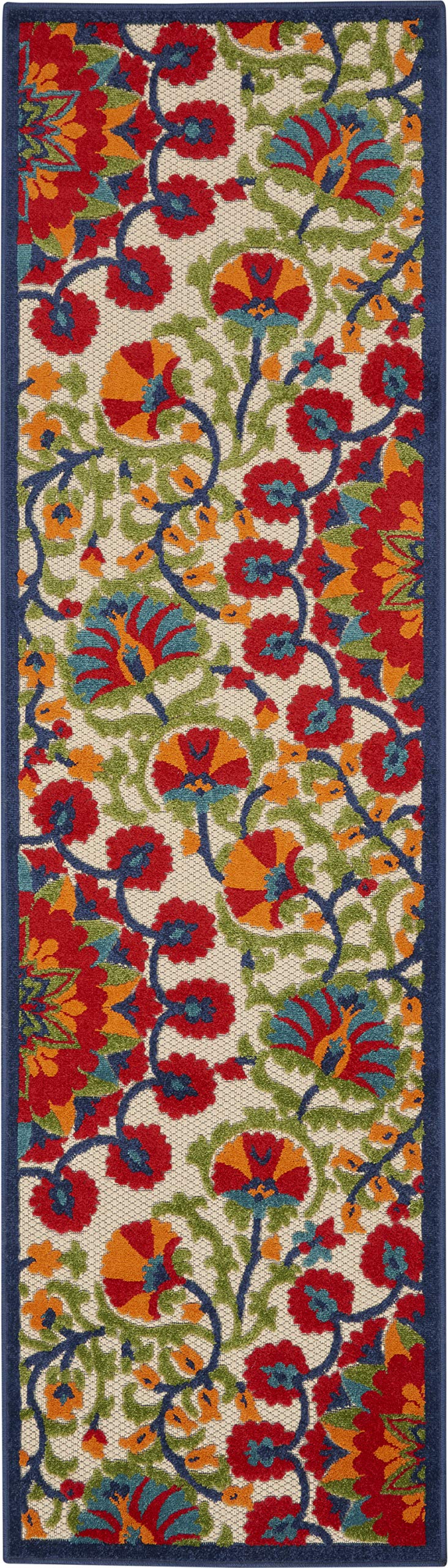 Nourison Aloha Indoor/Outdoor Red/Multi 2'3' X 10' Area Rug, Easy Cleaning, Non Shedding, Bed Room, Living Room, Dining Room, D