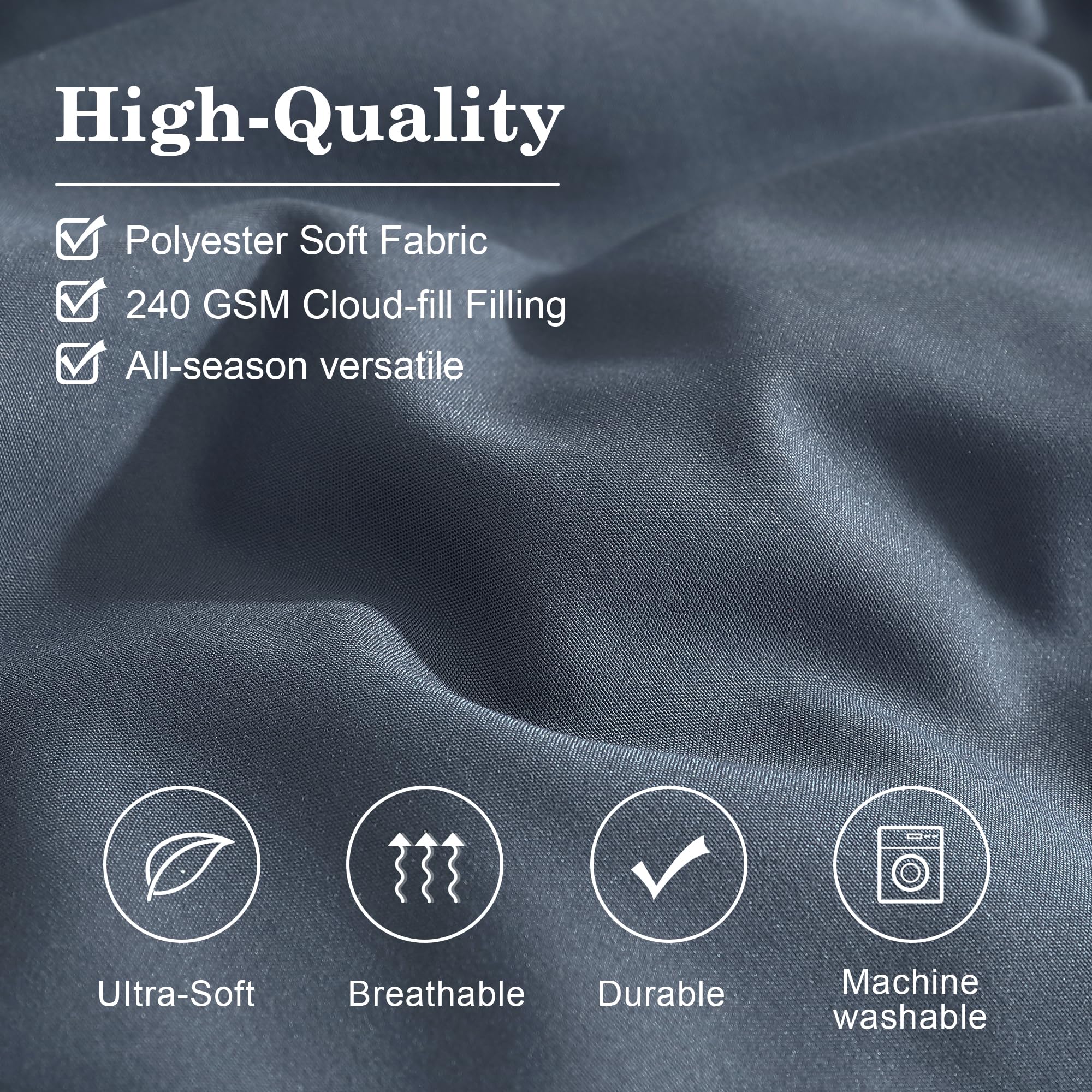 Monbix Queen Comforter Set - 7 Pieces Blue Grey Bed In A Bag Queen Bedding Sets With Comforters, All Seasons Down Alternative Co