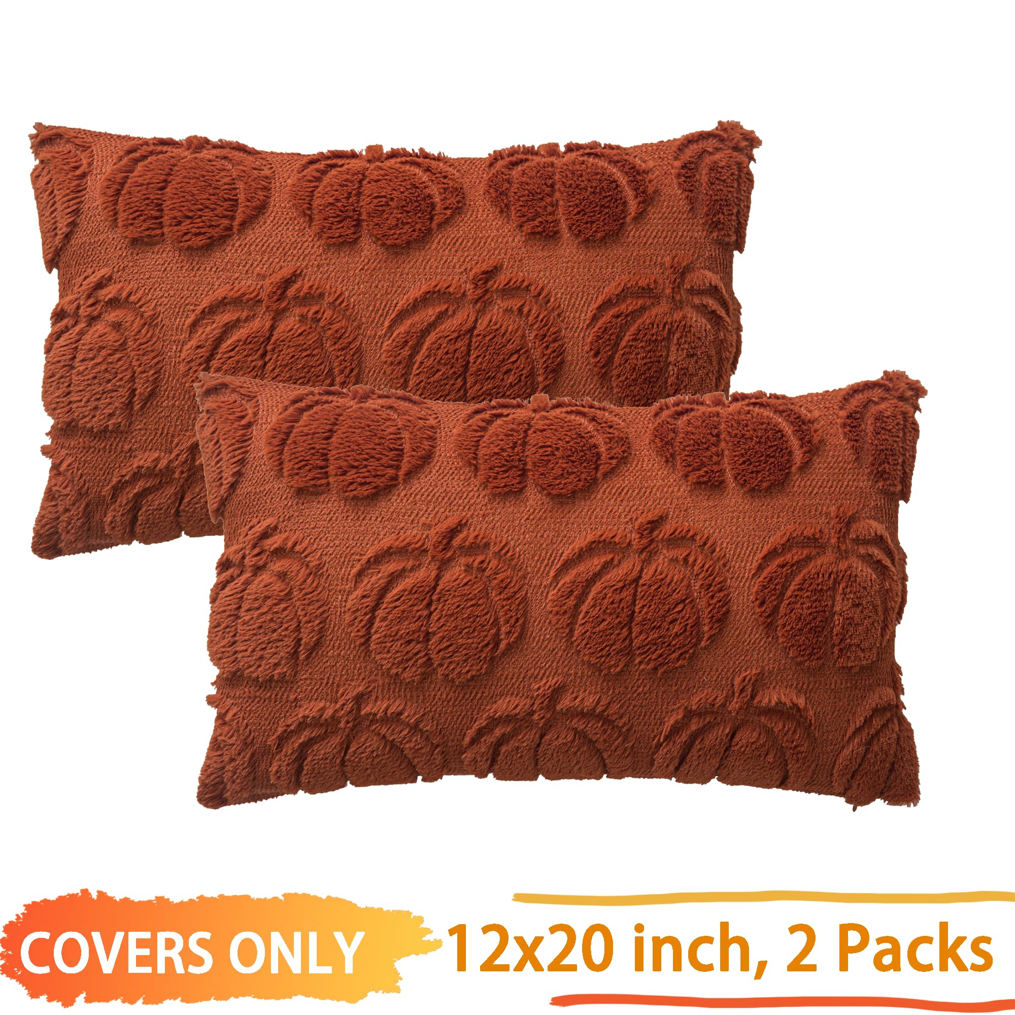 Cosibono Pumpkin Fall Decorative Throw Pillow Covers 12'X20', Set Of 2 Caramel Soft Faux Fur Pillow Covers For Autumn Harvest,