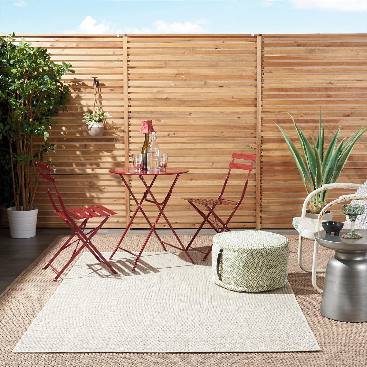 Nourison Courtyard Indoor/Outdoor Area Rug 4' X 6', Ivory Silver, Rectangular Geometric Easy Cleaning Non Shedding Bed Room Livi