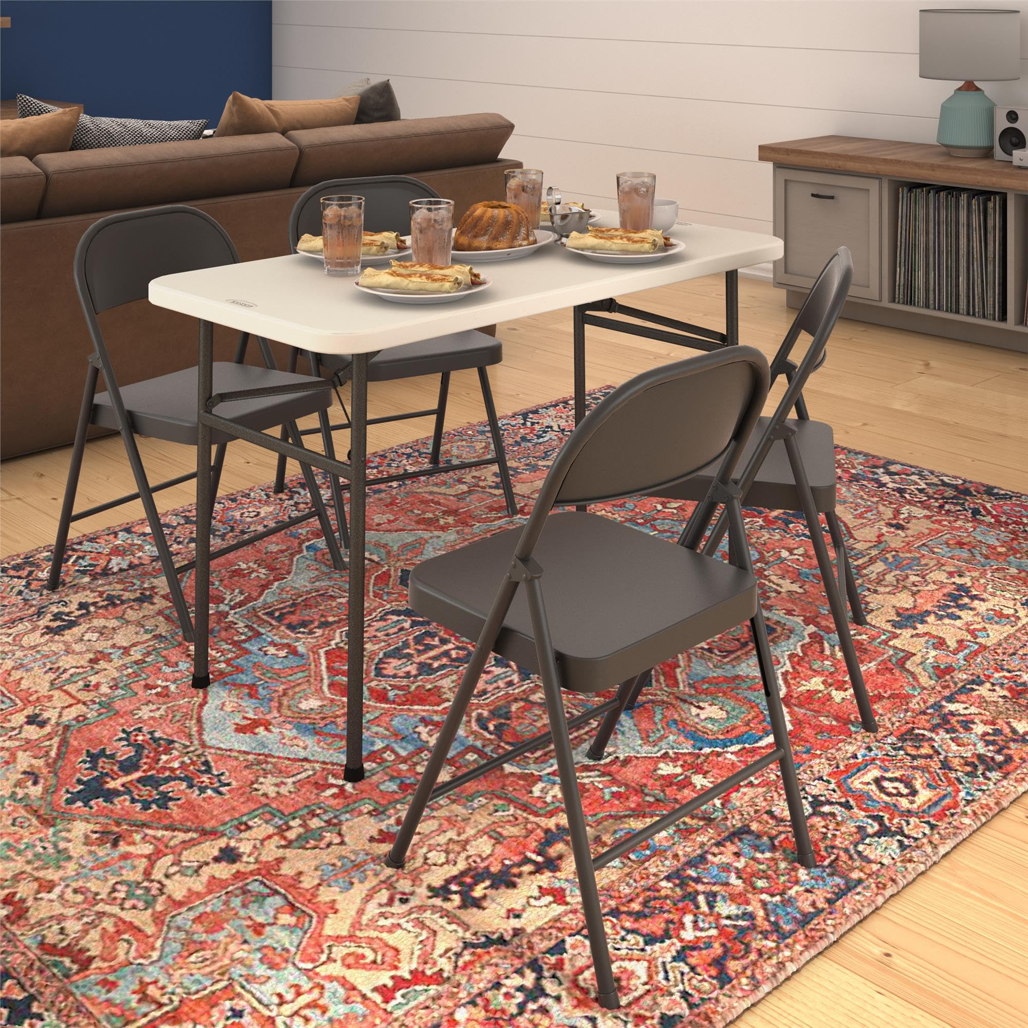 Cosco Smartfold All-Steel Folding Chair, 4-Pack, Black