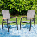 Mfstudio Outdoor Patio Dining Chairs, 2 Pcs Aluminum Patio Dining Sling Chair, Patio Chairs With Wood-Like Armrest & Wider Seat