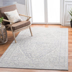 SAFAVIEH Brentwood Collection 4' x 6' Light Grey/Ivory BNT832F Medallion Distressed Non-Shedding Living Room Bedroom Accent Rug