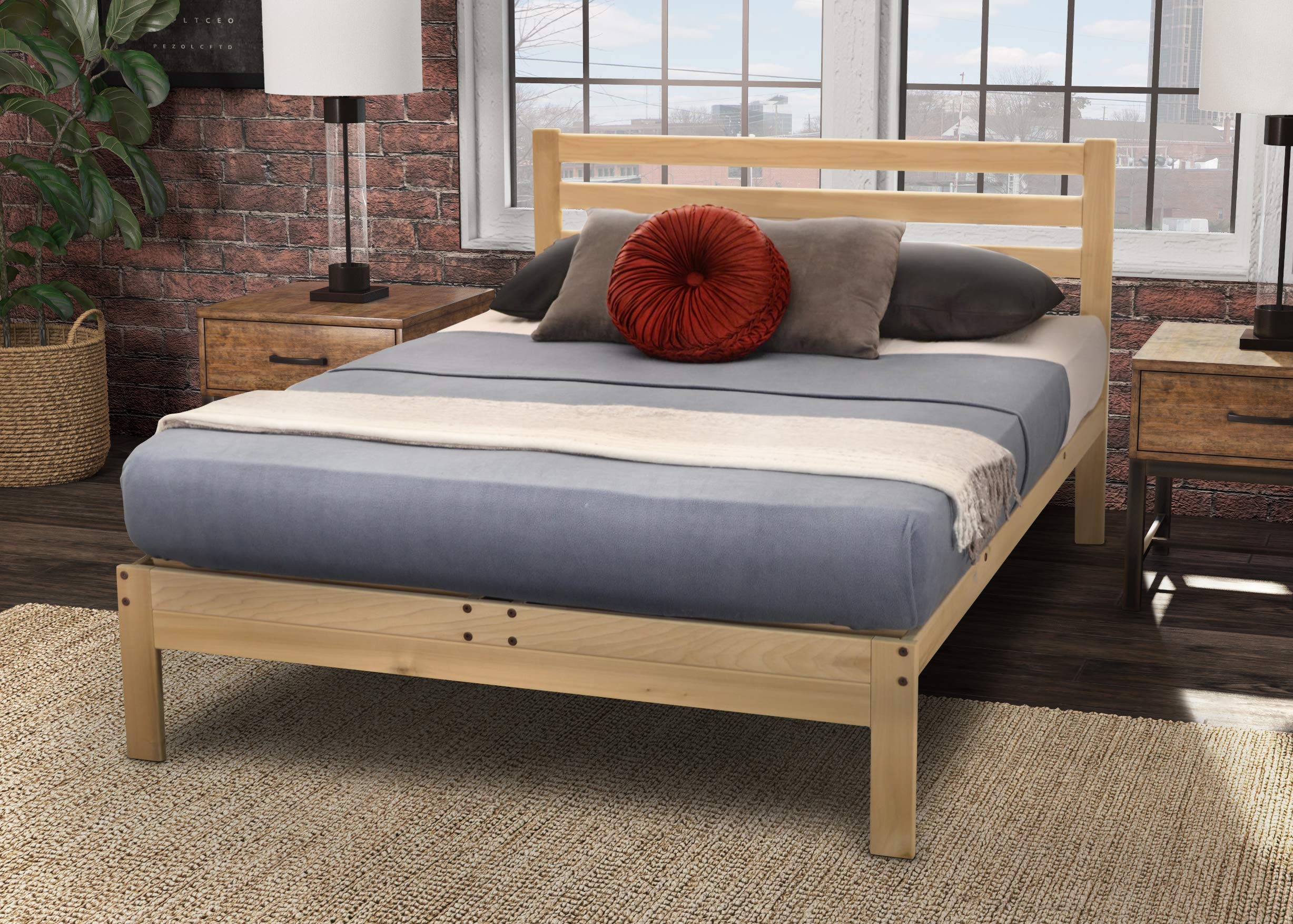 KD Frames Lexington Platform Bed - Twin XL Bed - Unfinished Wood Bed Frame - Natural, Minimalist Bed with Slatted Headboard - Ea