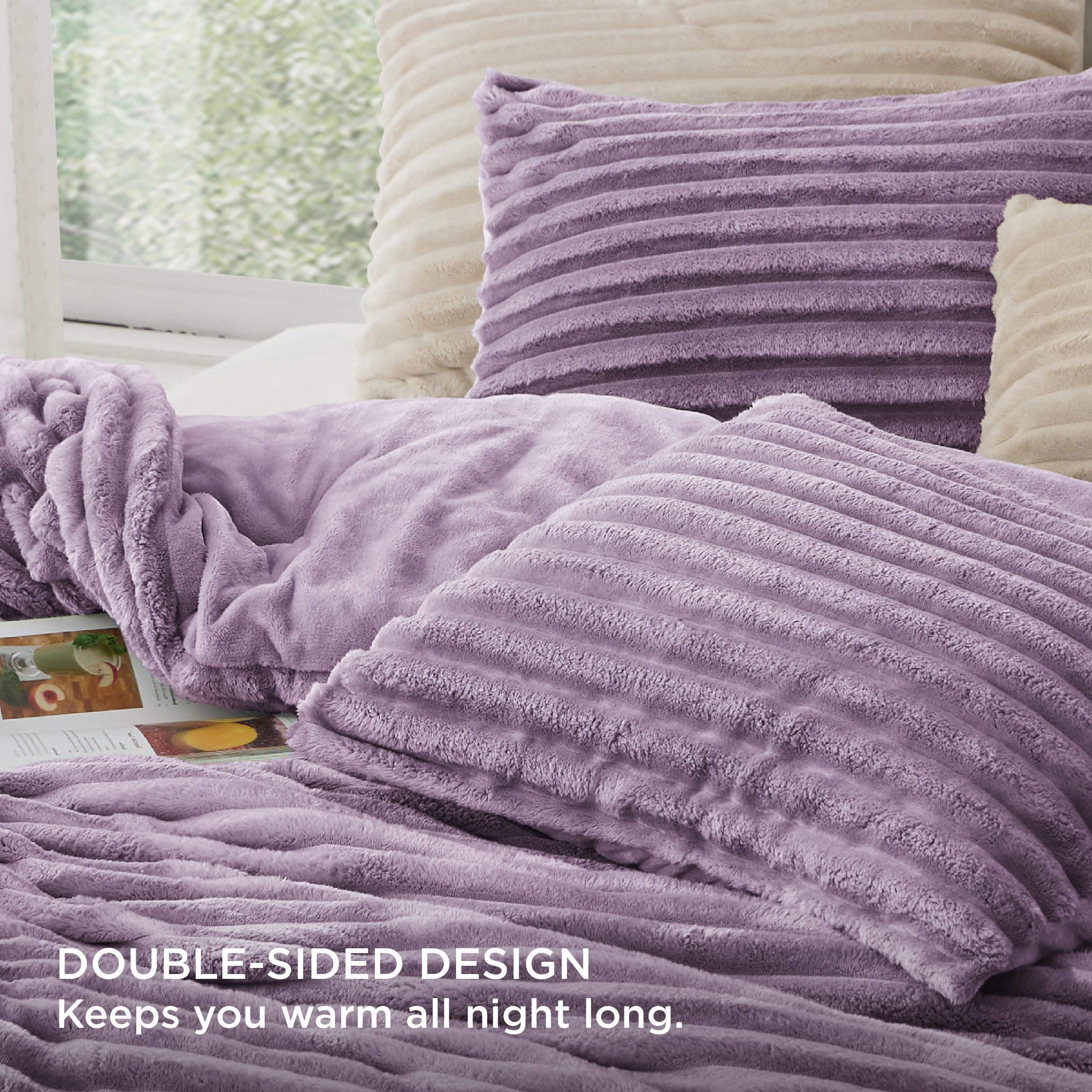 Bedsure Fluffy Comforter Set King Size - Super Soft Faux Fur Bed Set Light Purple, Winter Warm Plush Fleece Bedding, 3 Pieces, 1 Shaggy Fuzzy King Comforter With 2 Pillowcases
