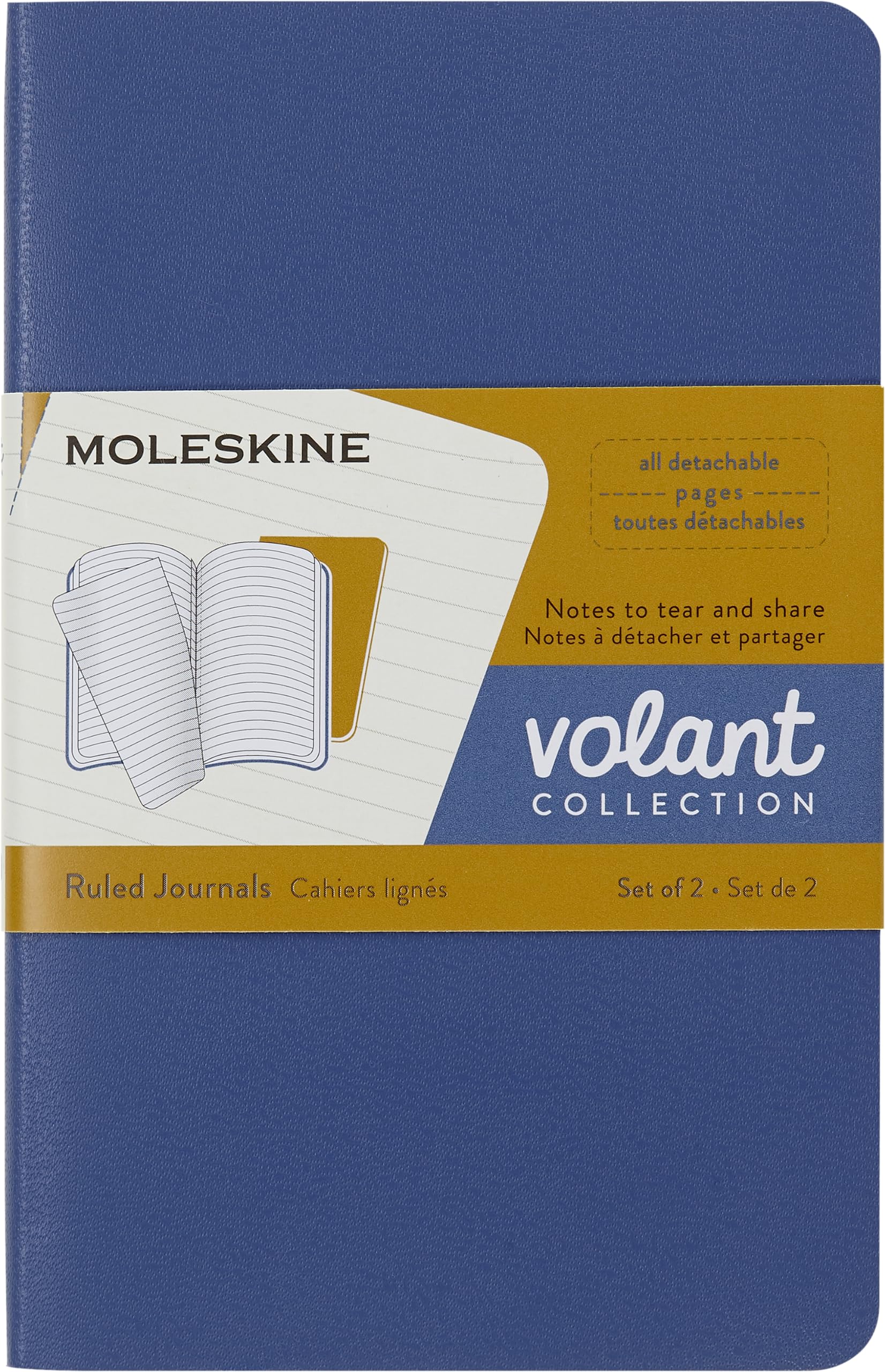 Moleskine Volant Journal, Soft Cover, Pocket (3.5' X 5.5') Ruled/Lined, Forget-Me-Not Blue/Amber Yellow, 80 Pages (Set Of 2)