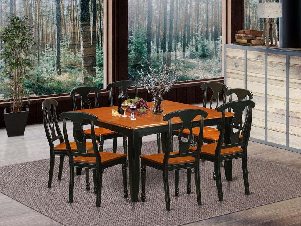 East West Furniture PFKE9-BCH-W 9 Piece Dining Room Furniture Set Includes a Square Kitchen Table with Butterfly Leaf and 8 Dining Chairs, 54x54 Inch, Black & Cherry