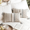 Blissblush Decorative Lumbar Throw Pillow Cover 12X20 Combo Set Of 2 Gray Rectangular Boho Accent Pillowcase Neutral Grey Farmho