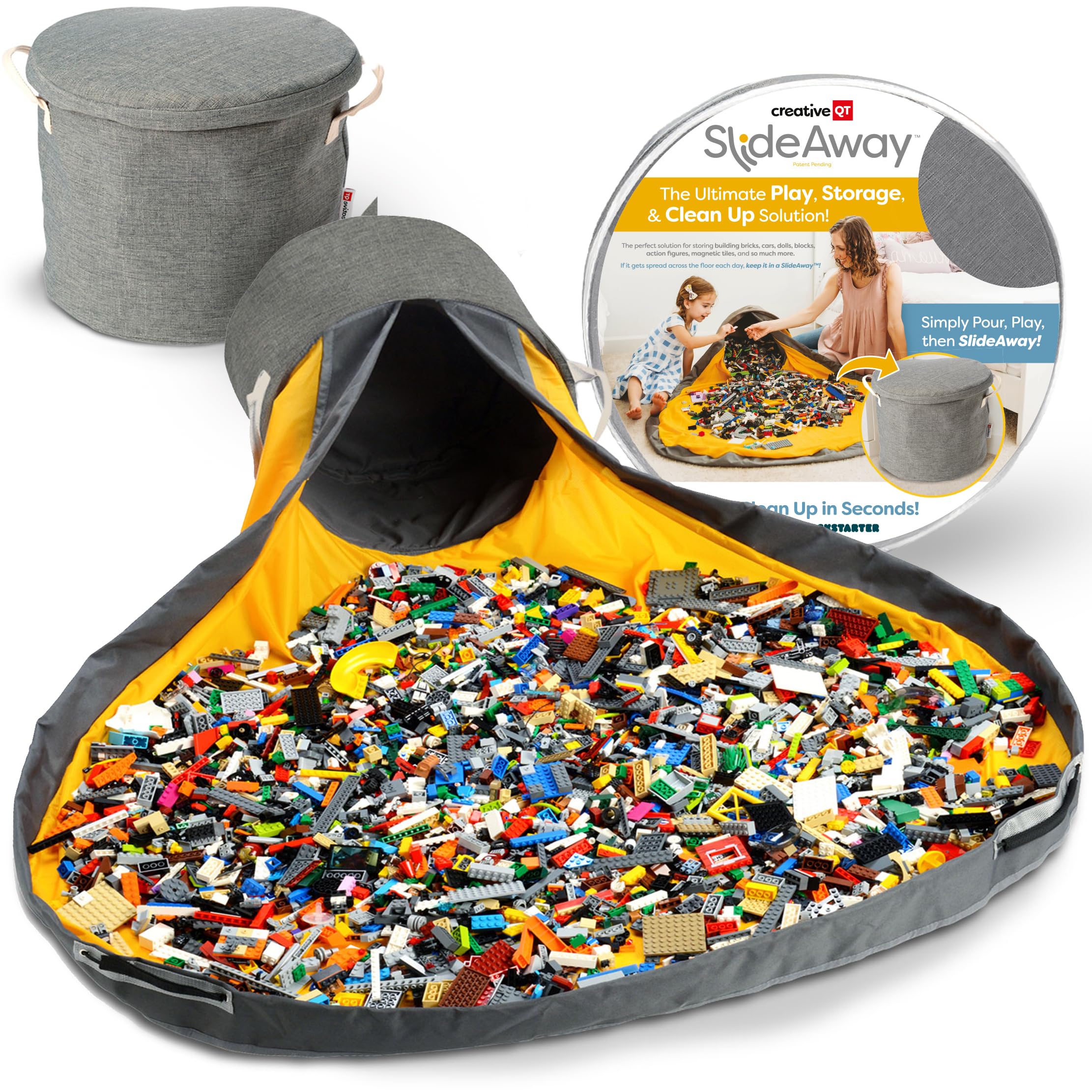 Creative QT - SlideAway Toy Storage Organizer & Play Mat for Kids - Organizer Storage Bin for Toys - Kids Toy Box for Boys & Gir