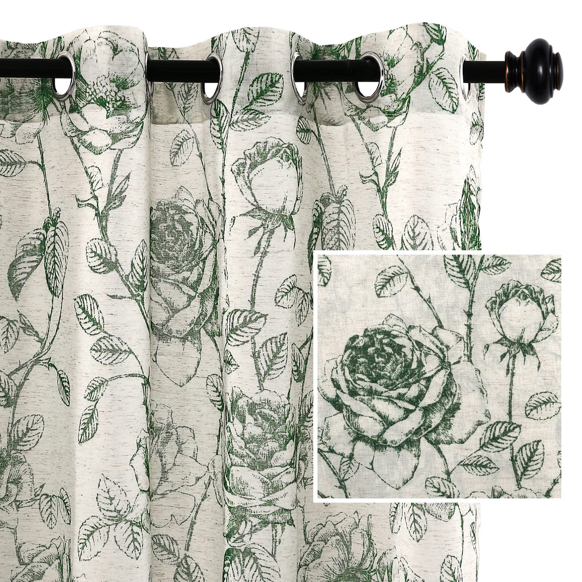 H.Versailtex Linen Curtains Natural Linen Blended Curtain Panels For Living Room/Light Reducing Linen Sheer Curtains 63 Inch Len