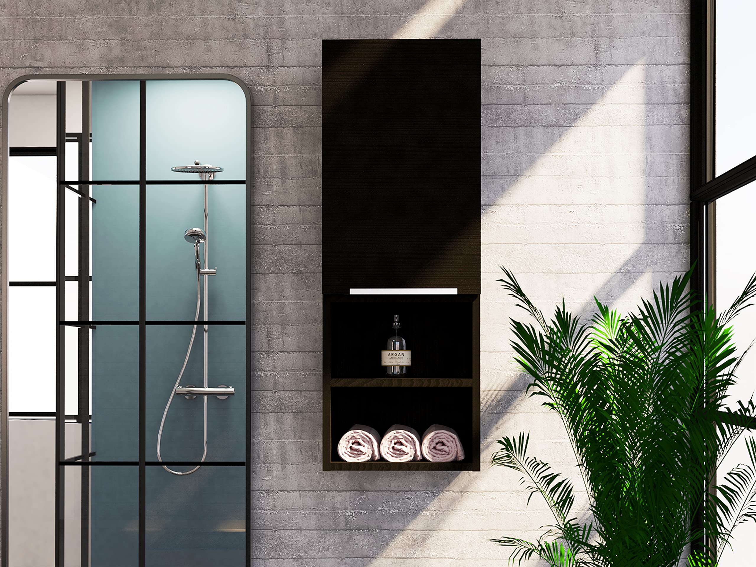 DEPOT E-SHOP Savona Single Privacy Door Medicine Cabinet with 2 External Shelves and 2 Interior Shelves, 32&quot; H, Black, Bathroom