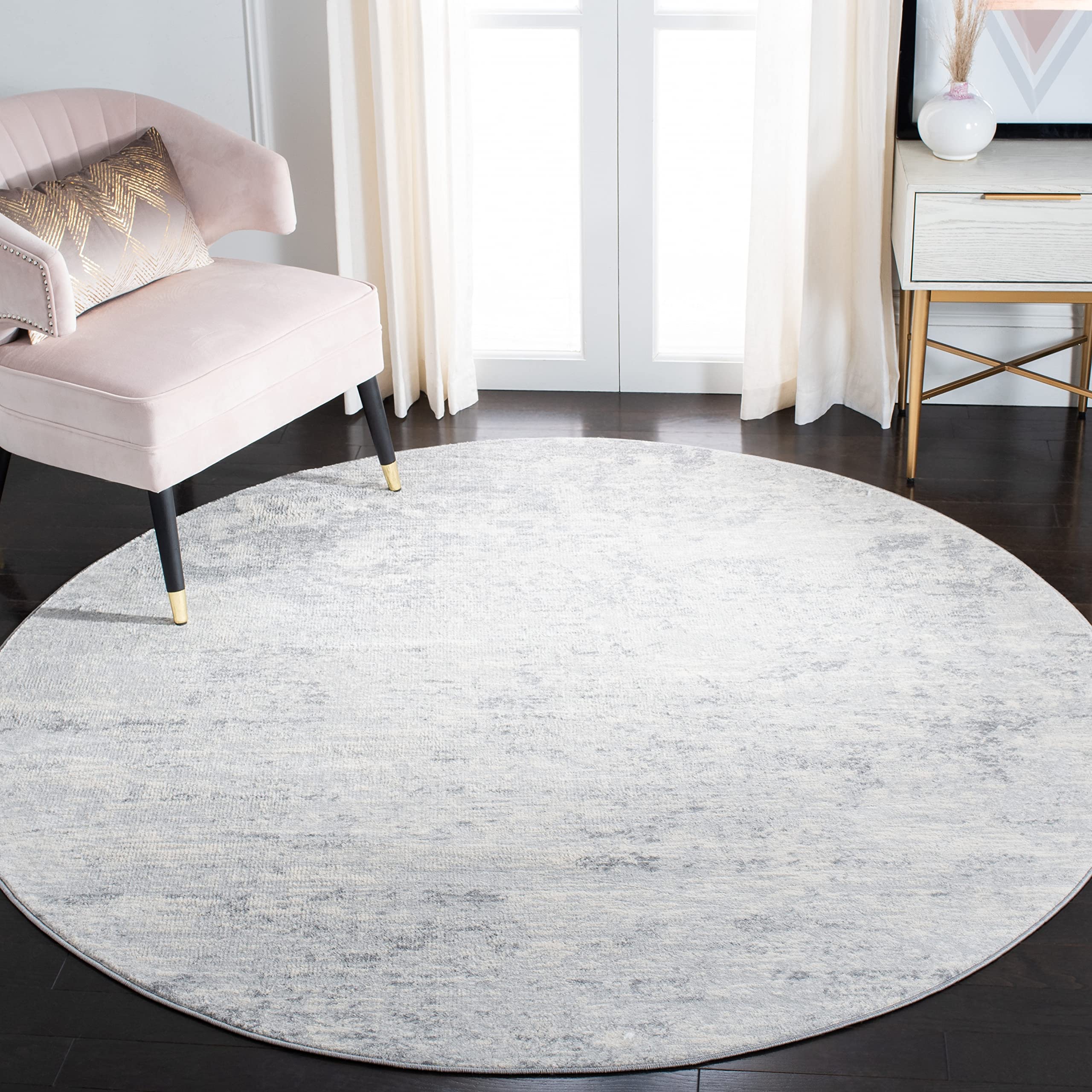 SAFAVIEH Brentwood Collection 67 Round Ivory/Grey BNT822A Modern Abstract Non-Shedding Dining Room Entryway Foyer Living Room B