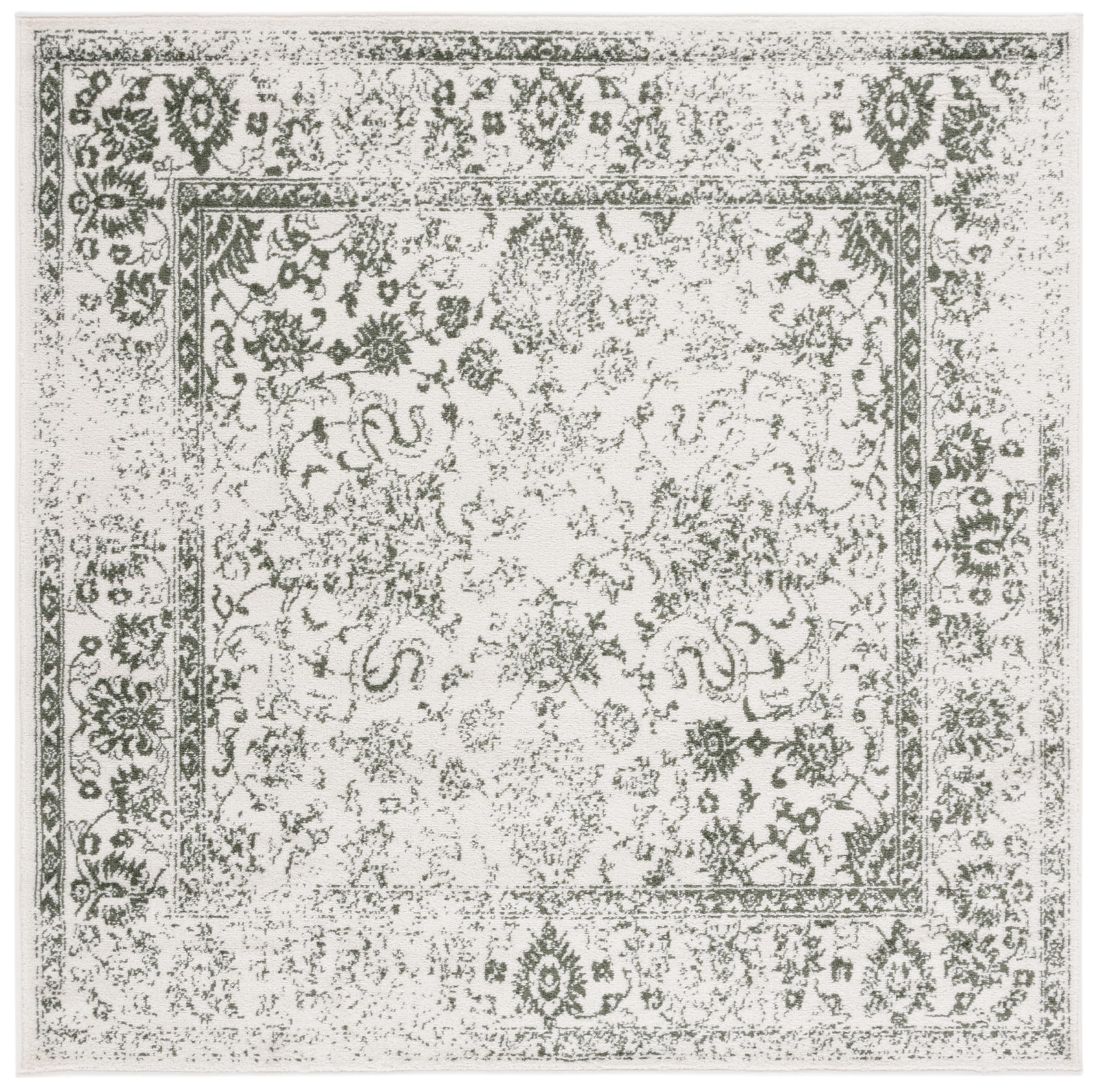 SAFAVIEH Adirondack Collection Accent Rug - 4 Square, Ivory & Dark Green, Distressed Design, Non-Shedding & Easy Care, Ideal fo