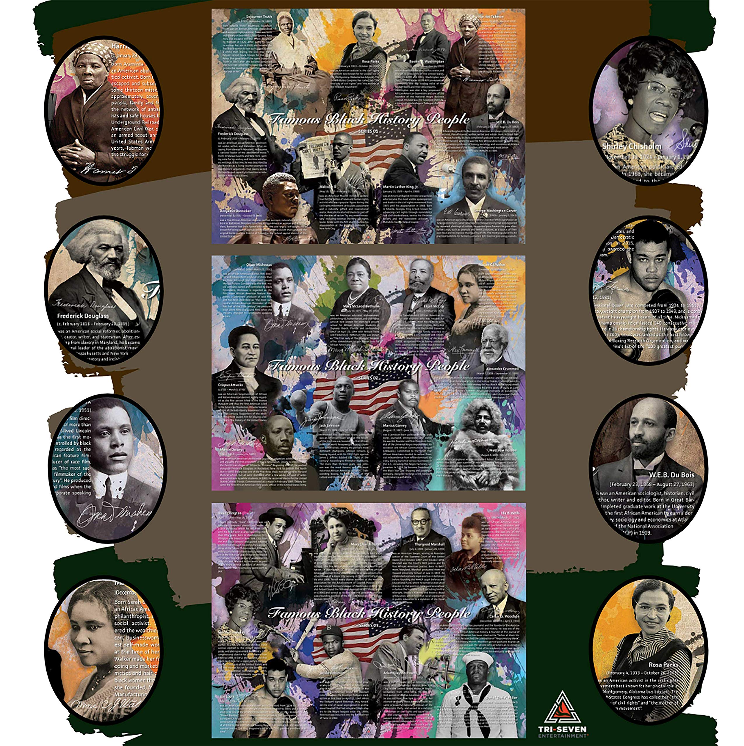 777 Tri-Seven Entertainment Famous Black History People Poster Series 1-3 (Bundle), 24x18 Unframed, Multicolor