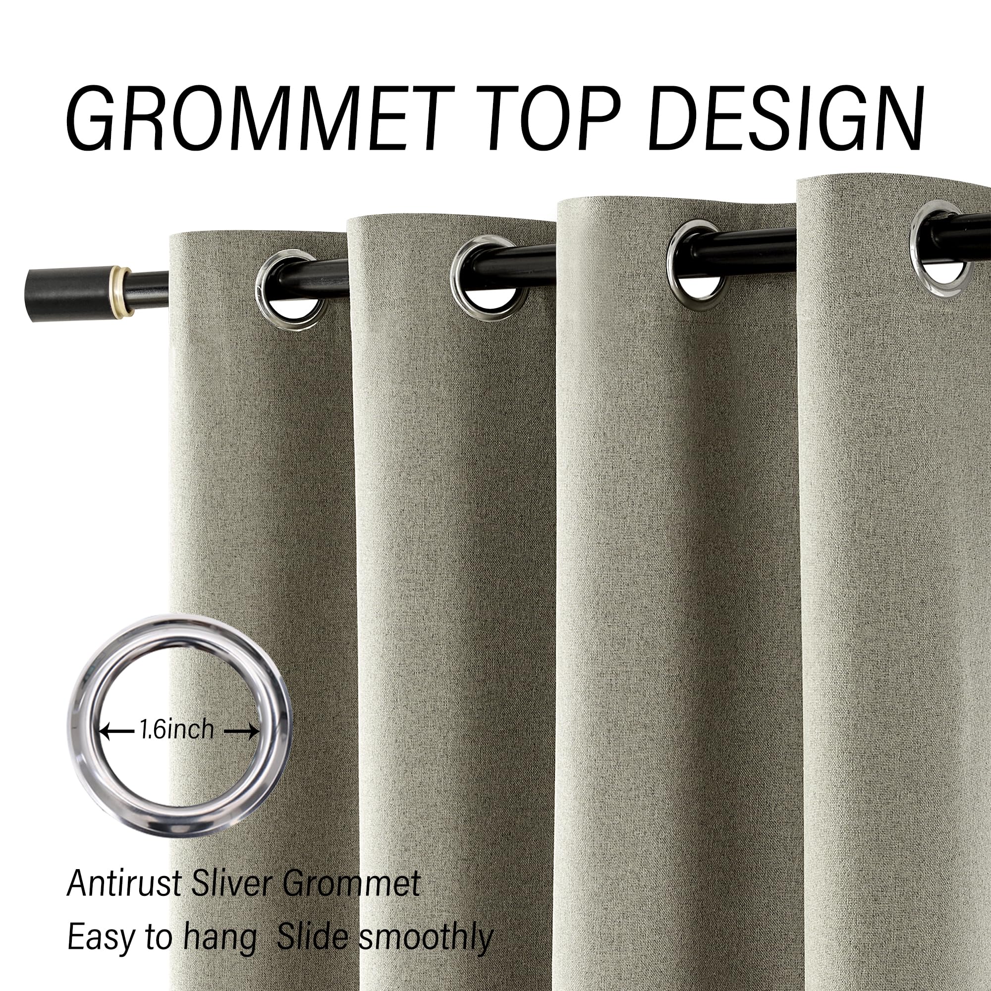 Chrisdowa Warm Taupe Linen Curtains 84 Inches Long For Living Room 100% Blackout Neutral Curtain Drapes Thermal Grommet Curtain