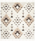 Safavieh Moroccan Tassel Shag Collection Area Rug - 12 Square, Ivory/Brown, Geometric Design, Plush 1.5 Inch Thick Ideal for Hi