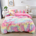 Rynghipy 3Pcs Ultra Soft Long Hair Plush Shaggy Duvet Cover With Pillowcases, Colorful Tie Dye Fluffy Velvet Bedding Set With Hi