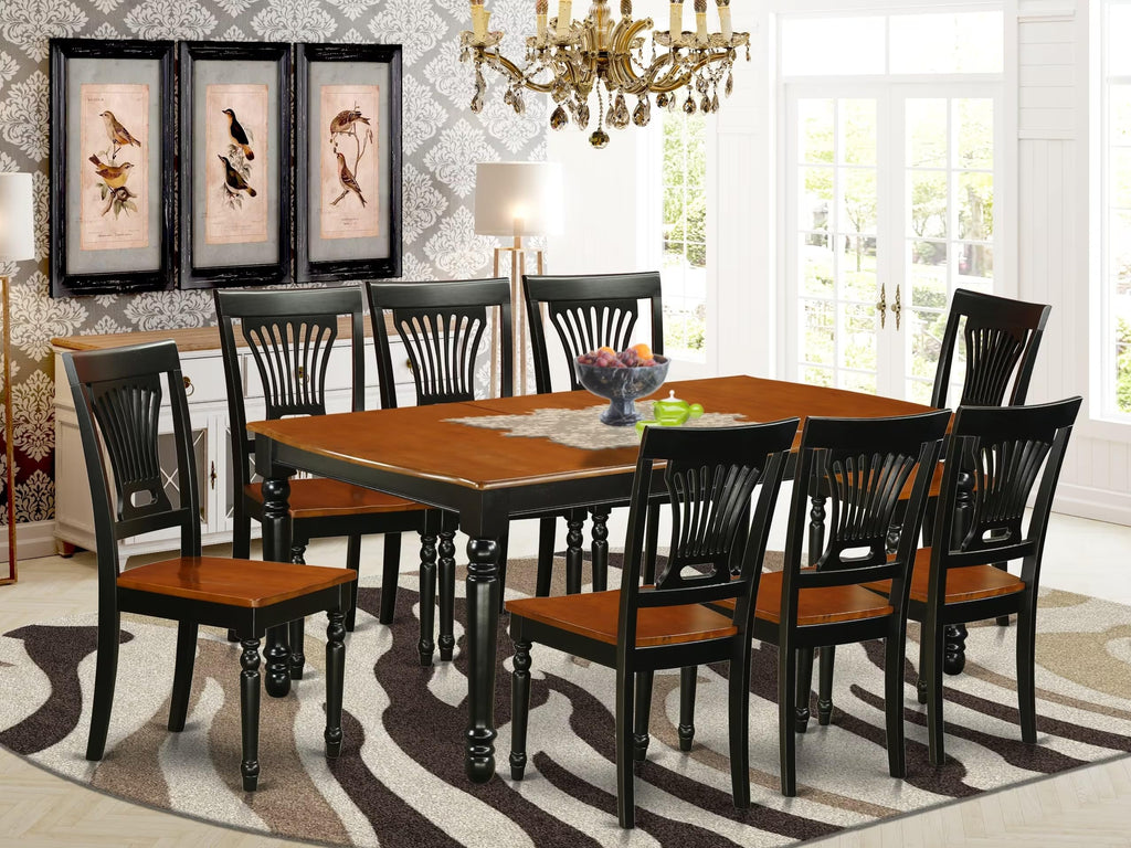 East West Furniture DOPL9-BCH-W 9 Piece Dining Room Table Set Includes a Rectangle Wooden Table with Butterfly Leaf and 8 Kitchen Dining Chairs, 42x78 Inch, Black & Cherry
