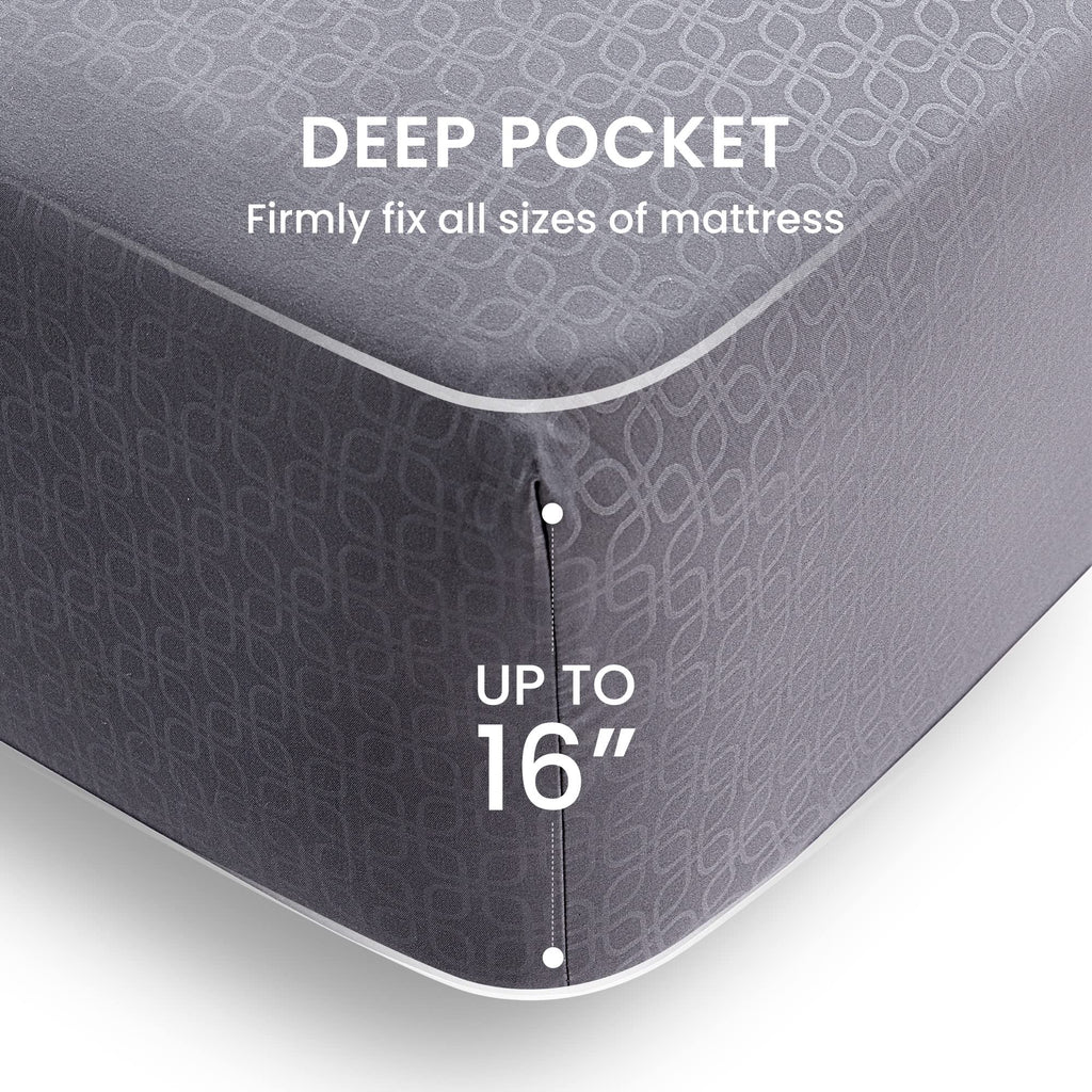 Sleep Zone Luxury Embossed Sheets Set Full Size, Four-Leaf Clover Pattern Sheet & Pillowcase Sets 4 Piece - Super Soft, Wrinkle Free, Fade Resistant, Deep Pocket 16' (Gray, Full)