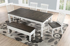 Steve Silver Co Classic Farmhouse Extendable Dining Plank Effect Top, Turned Legs, White Table, 80" L x 40" W x 30" H, Two-tone Ivory and Charcoal