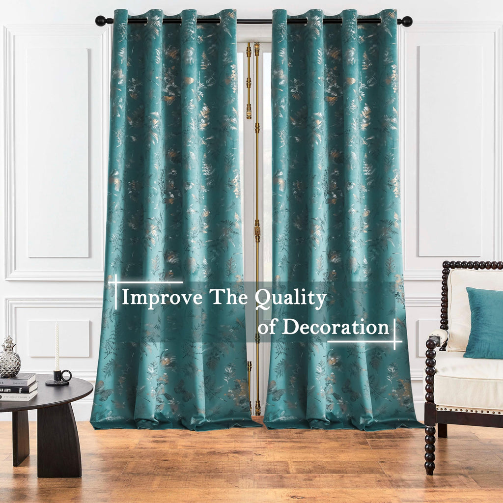 Smiletime Lake Blue Velvet Curtains Thermal Insulated Soft Privacy Noise Reducing Light Filtering Leaf & Butterfly Pattern Velve