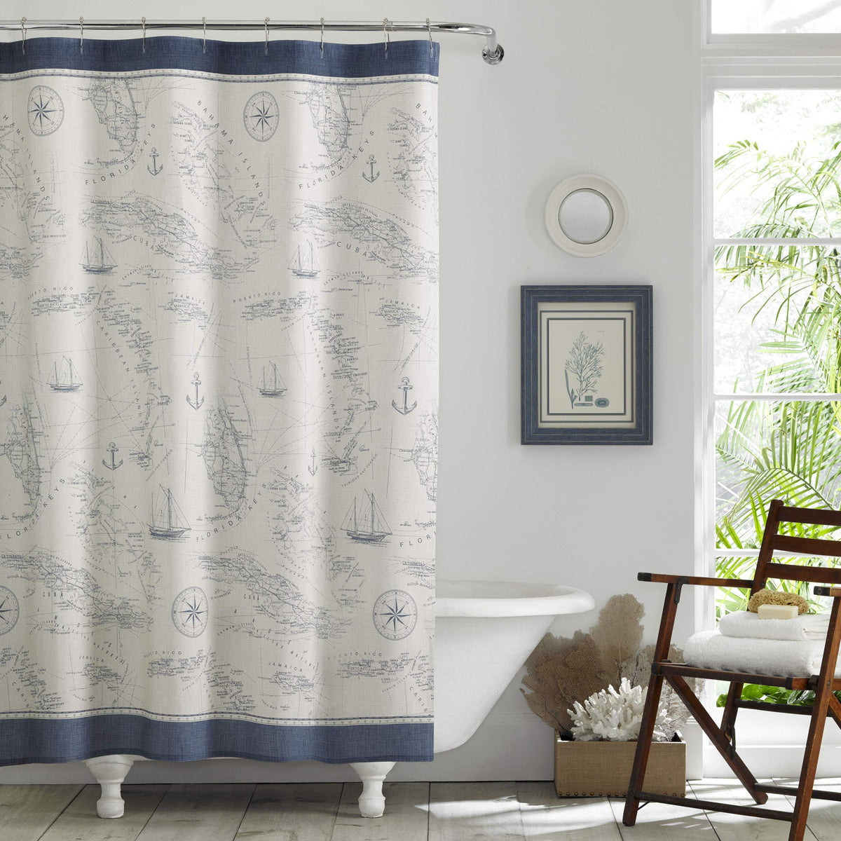 Tommy Bahama - Shower Curtain, Tropical Fabric Shower Curtain, Durable & Medium Weight Bathroom Decor (Caribbean Sea Blue, 72'