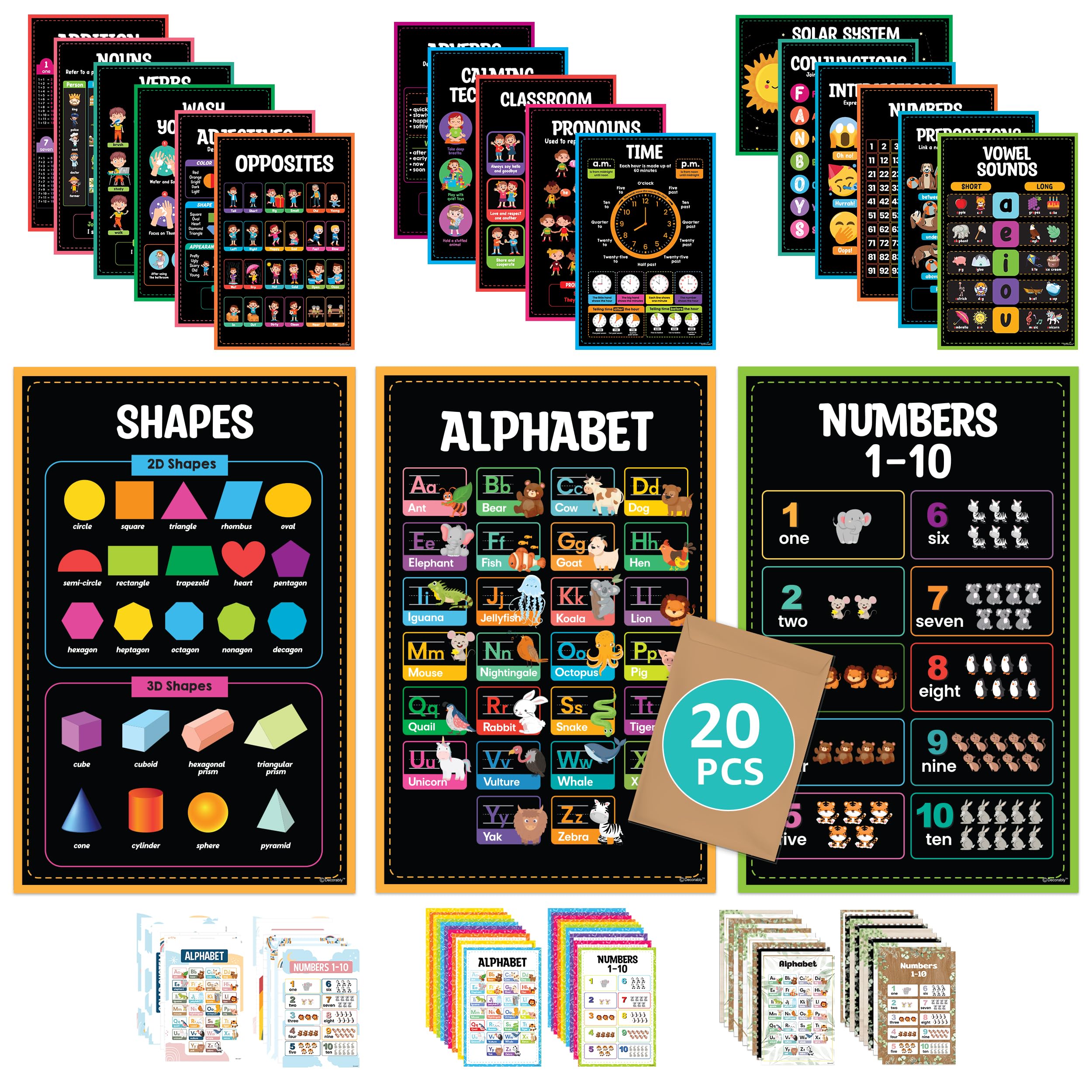 Decorably Preschool Posters For Classroom - 20 Pre K Posters, 11X17In Classroom Posters Preschool, Learning Posters For Toddlers