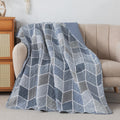 Slpr Heather 50' X 60' Quilted Throw Blanket: Lightweight Chevron Quilt, Cream And Blue Lap Comforter, Zig Zag Farmhouse Cover