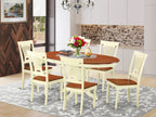 East West Furniture KEPL7-WHI-W 7 Piece Dining Room Table Set Consist of an Oval Kitchen Table with Butterfly Leaf and 6 Dining Chairs, 42x60 Inch, Buttermilk & Cherry