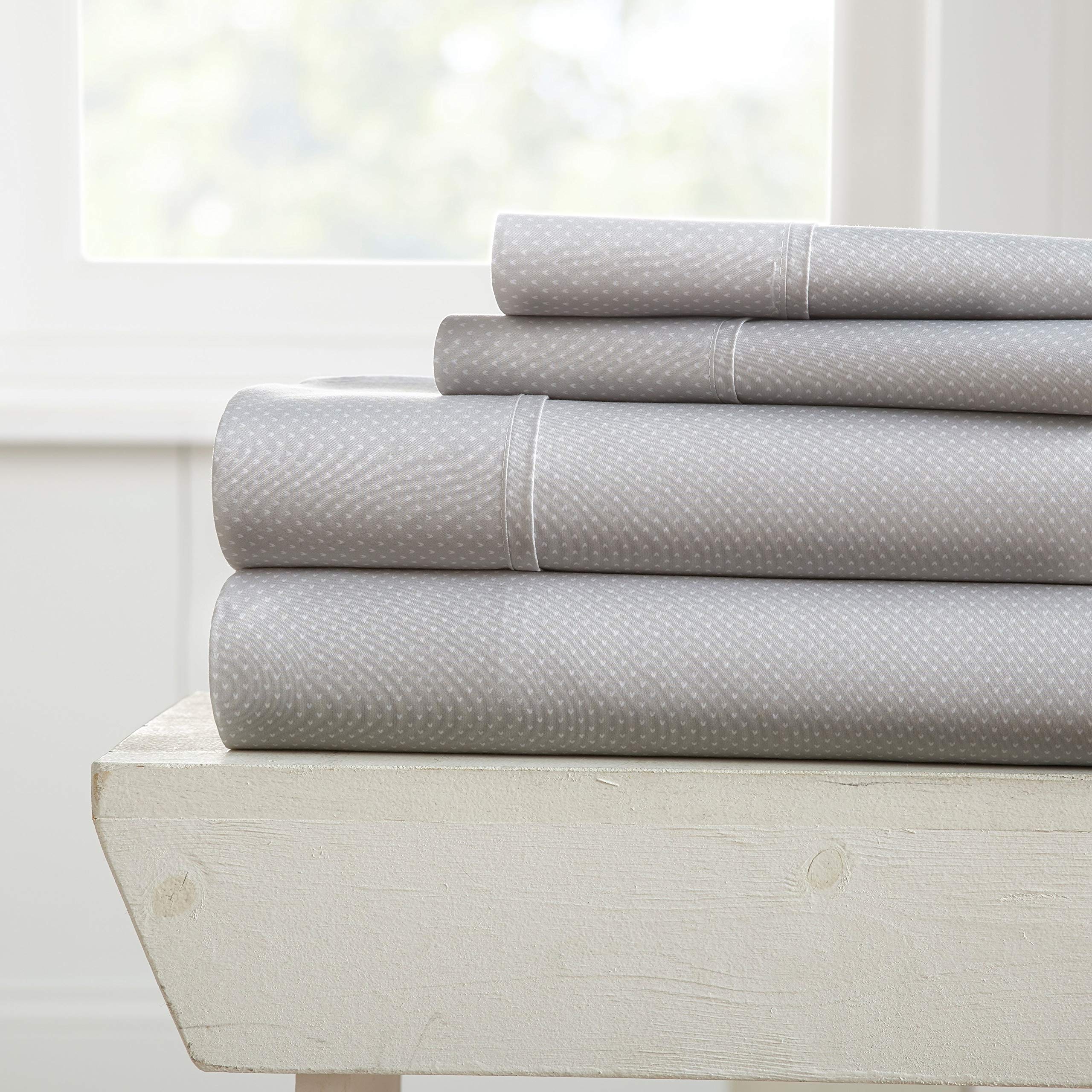 Linen Market 4 Piece Full Bedding Sheet Set (Light Gray Heart) - Sleep Better Than Ever With These Ultra-Soft & Cooling Bed Shee
