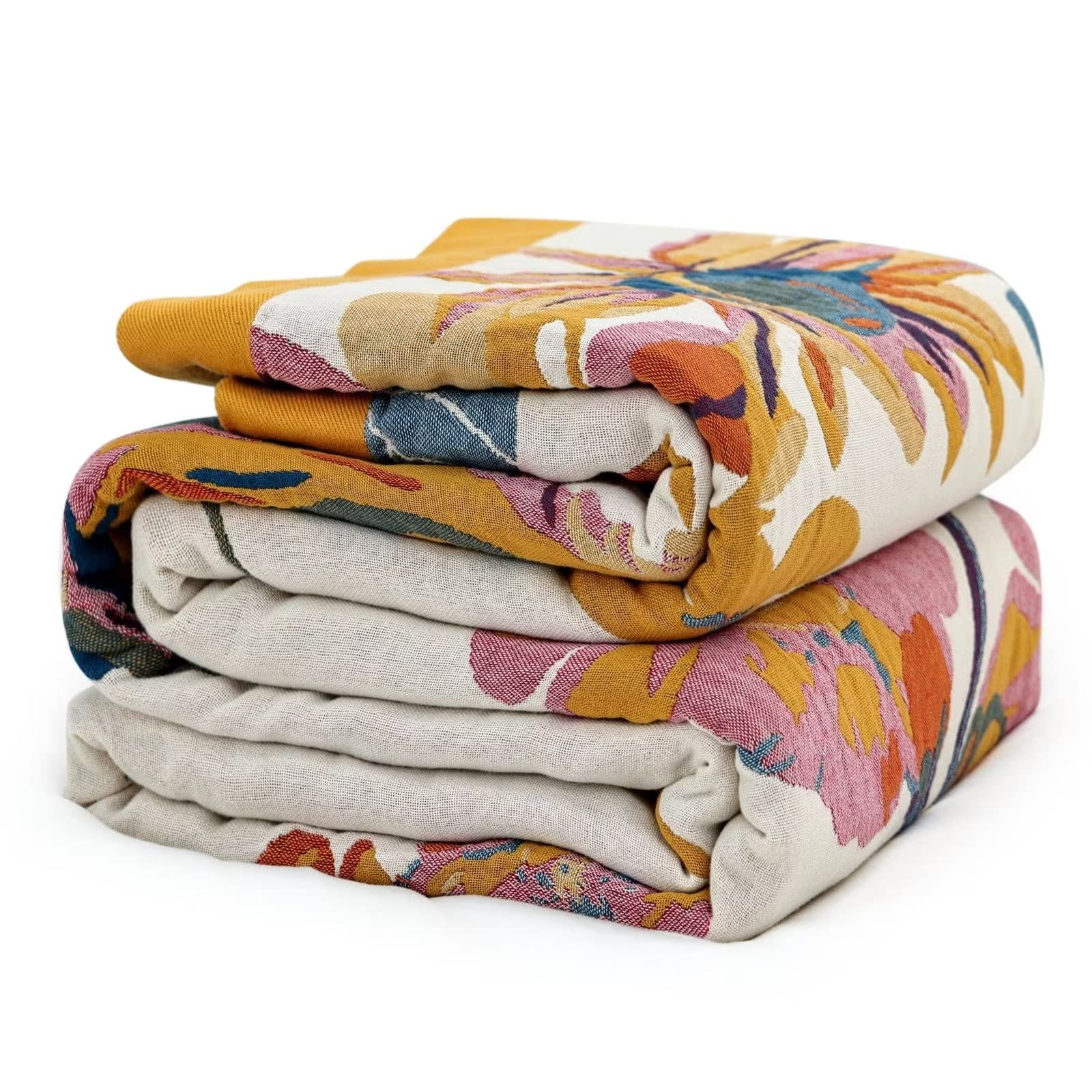 100% Cotton Throw Blanket For Bed Couch Fall Blanket 98'X 98' Super Soft Blanket Muslin Blankets Warm Blanket Boho Quilt Light