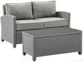 Crosley Furniture Bradenton 2-Piece Wicker Outdoor Coffee Table and Loveseat Patio Furniture Set for Porch, Gray with Gray Cushions