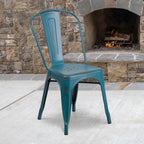 Flash Furniture Commercial Grade Distressed Kelly Blue-Teal Metal Indoor-Outdoor Stackable Chair
