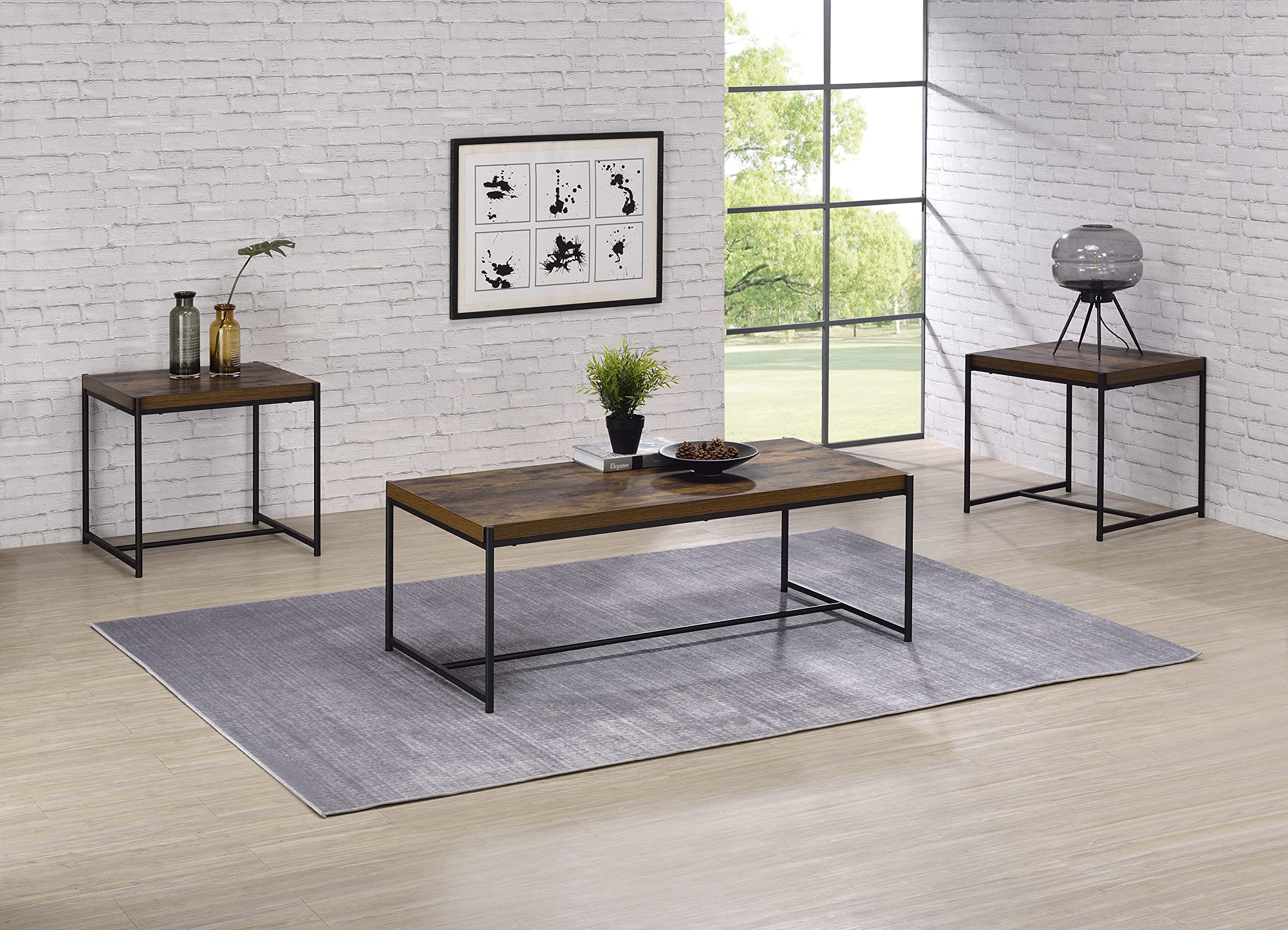 Lilola Home Lennox 3 Piece Brown Coffee and End Table Set