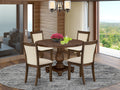 East West Furniture Irving 5 Piece Kitchen Set Includes a Round Dining Room Table with Pedestal and 4 Light Beige Linen Fabric Parson Chairs, 48x48 Inch, I2MZ5-NN-32