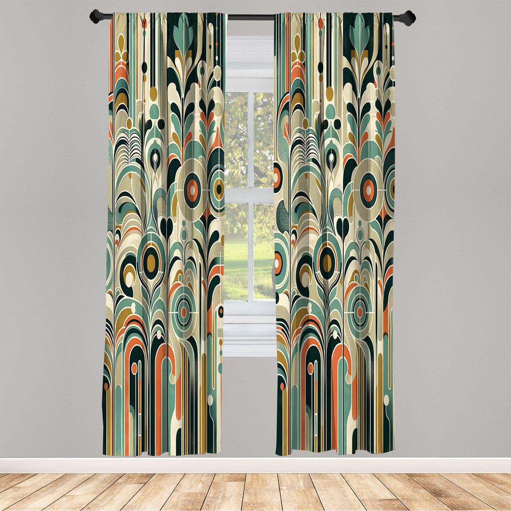 Ambesonne Abstract Modern Curtains, Leafy Silhouettes With Roundy Shapes Jumble Geometric Scandi, Window Treatments 2 Panel Set